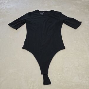 Everlane Bodysuit Women Size Small Black Short Sleeve Supima Cotton Soft Stretch